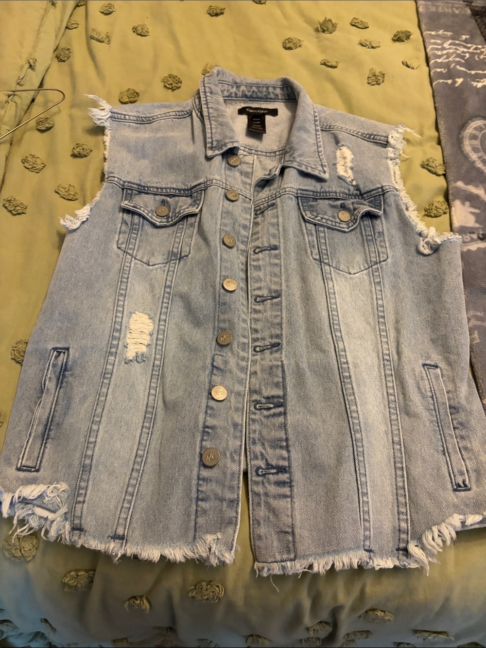 Karen Kane Light Blue Distressed Denim Vest